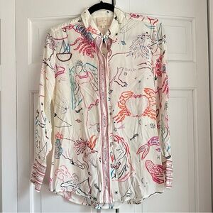 SOLD /// RARE NWOT Sezane silk shirt zodiac multicolor pink blue size 34